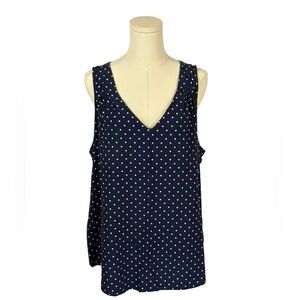 Old Navy 100% Rayon Navy Blue V Neck‎ Tank w/ White Polka Dots (Size XL)
